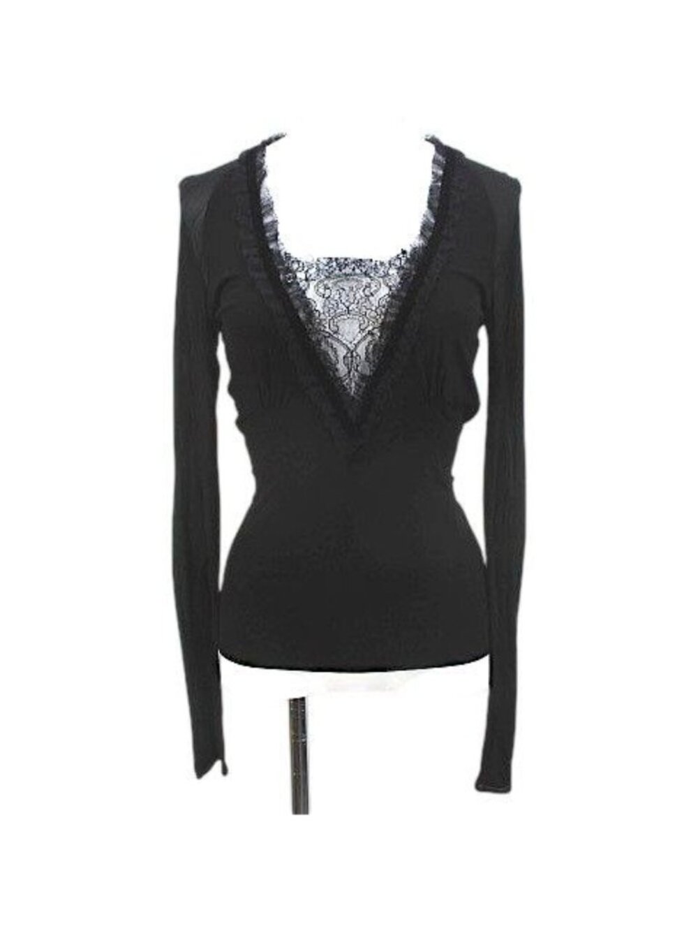 Gucci Long Sleeve Top XS Black Lace Frill Velour Sheer